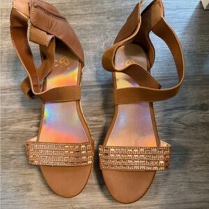 Justice Brown Strappy Dress Shoes with Rhinestones